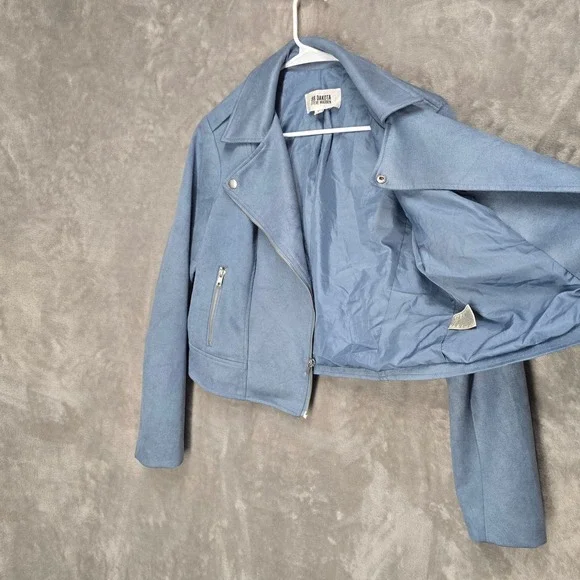 BB Dakota Steve Madden Faux Suede Moto Jacket Blue Women's Size M Streetwear - Picture 2 of 8